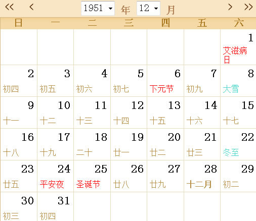1951历表
