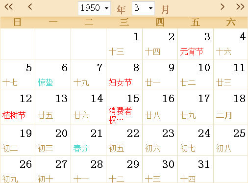 1950历表