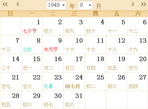 1949历表