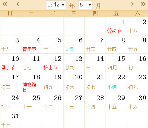 1942历表