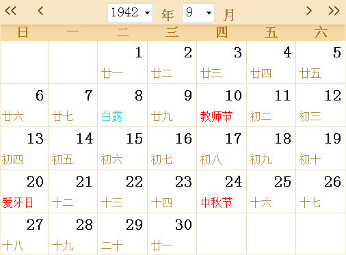 1942历表