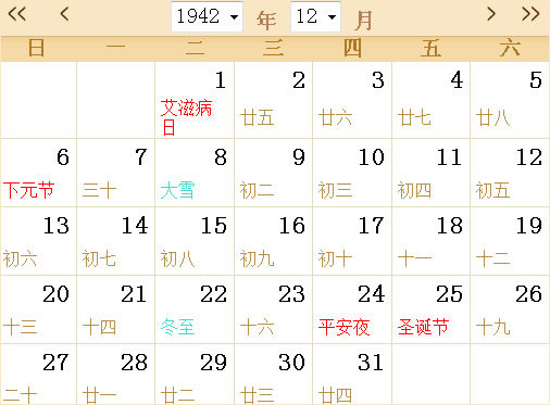 1942历表