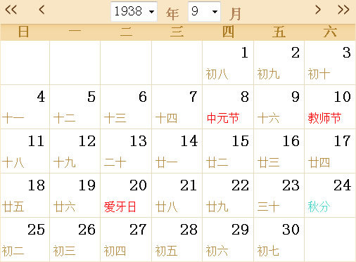 1938历表