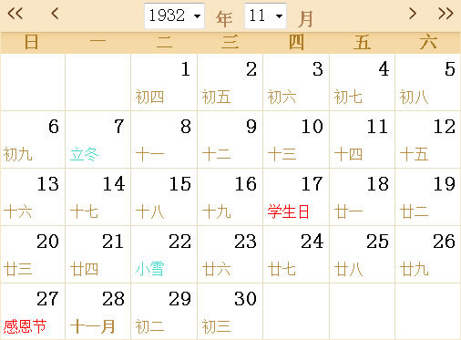 1932历表